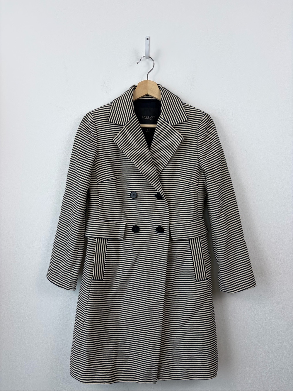 Talbots New  Double Breasted Trench Coat Striped Navy and Cream size 2